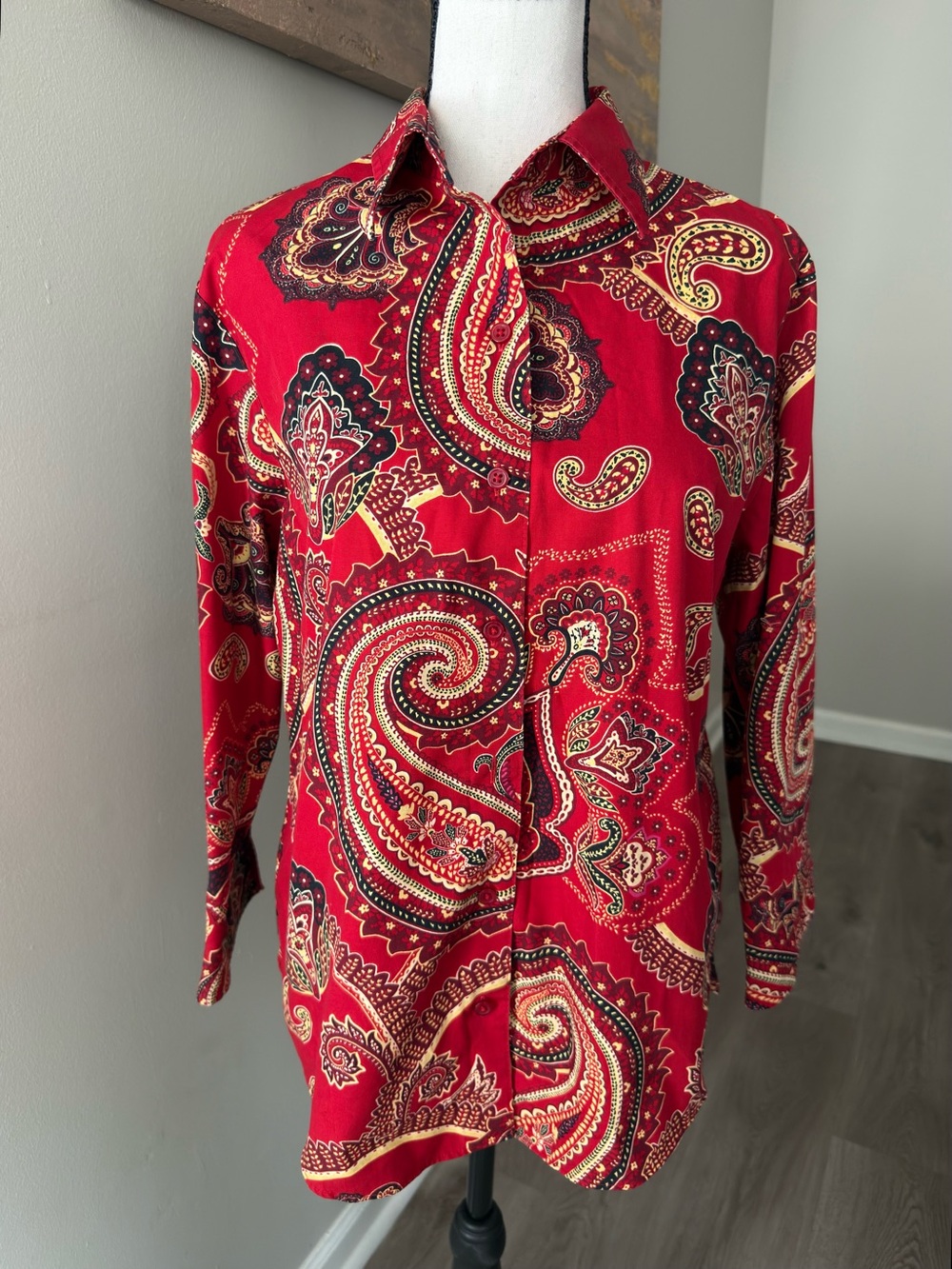 Westbound Red Paisley Button Down Shirt Size 8 Boho Fall Blouse